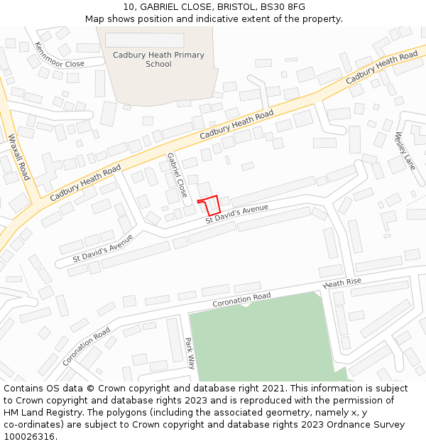 10, GABRIEL CLOSE, BRISTOL, BS30 8FG: Location map and indicative extent of plot