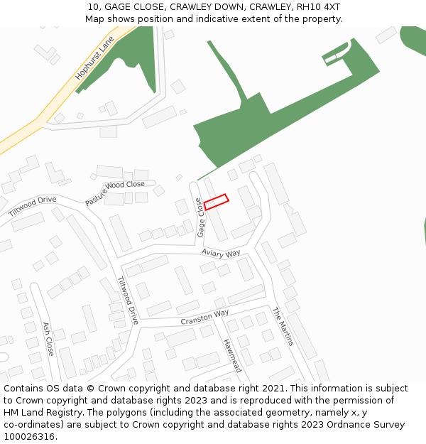 10, GAGE CLOSE, CRAWLEY DOWN, CRAWLEY, RH10 4XT: Location map and indicative extent of plot