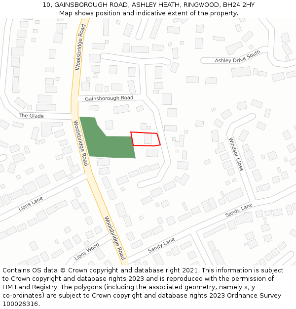 10, GAINSBOROUGH ROAD, ASHLEY HEATH, RINGWOOD, BH24 2HY: Location map and indicative extent of plot
