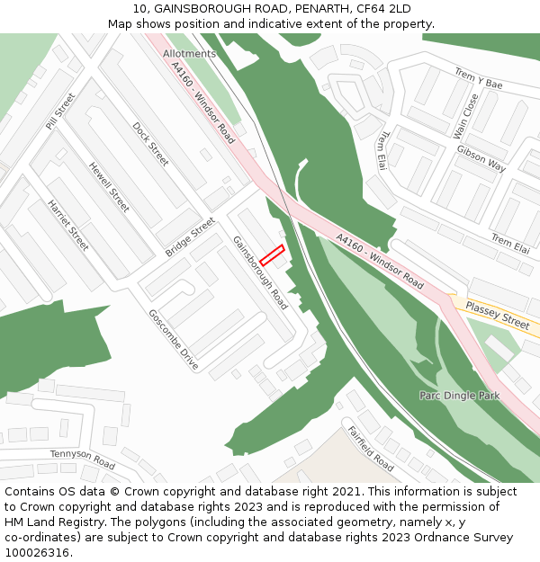 10, GAINSBOROUGH ROAD, PENARTH, CF64 2LD: Location map and indicative extent of plot