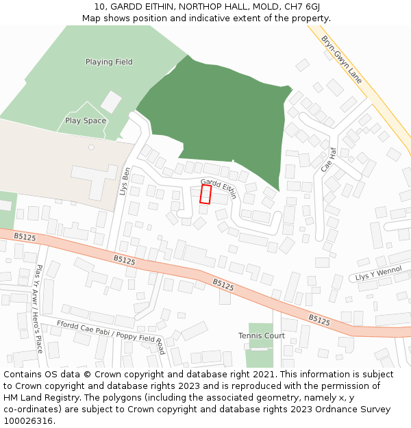 10, GARDD EITHIN, NORTHOP HALL, MOLD, CH7 6GJ: Location map and indicative extent of plot