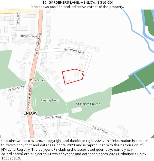10, GARDENERS LANE, HENLOW, SG16 6DJ: Location map and indicative extent of plot