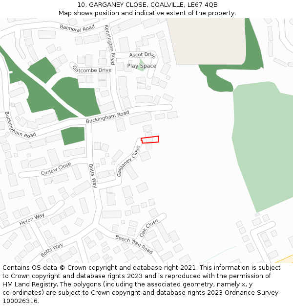 10, GARGANEY CLOSE, COALVILLE, LE67 4QB: Location map and indicative extent of plot