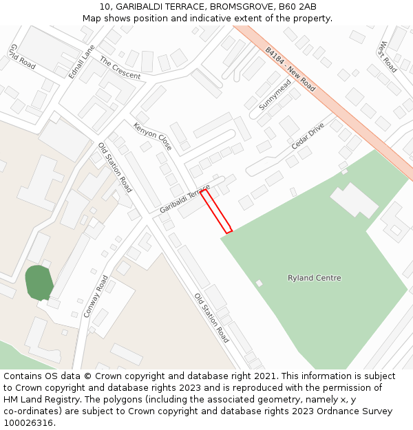 10, GARIBALDI TERRACE, BROMSGROVE, B60 2AB: Location map and indicative extent of plot