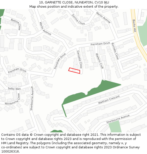 10, GARNETTE CLOSE, NUNEATON, CV10 9JU: Location map and indicative extent of plot