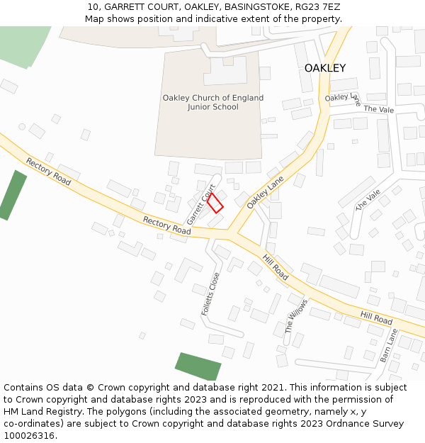 10, GARRETT COURT, OAKLEY, BASINGSTOKE, RG23 7EZ: Location map and indicative extent of plot