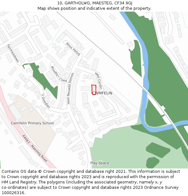 10, GARTHOLWG, MAESTEG, CF34 9GJ: Location map and indicative extent of plot