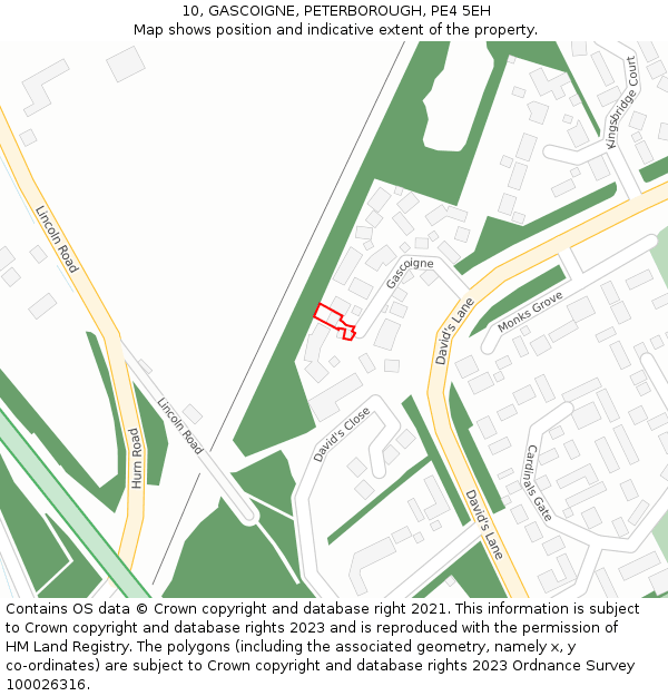 10, GASCOIGNE, PETERBOROUGH, PE4 5EH: Location map and indicative extent of plot