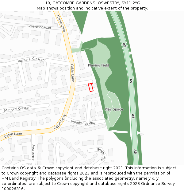 10, GATCOMBE GARDENS, OSWESTRY, SY11 2YG: Location map and indicative extent of plot