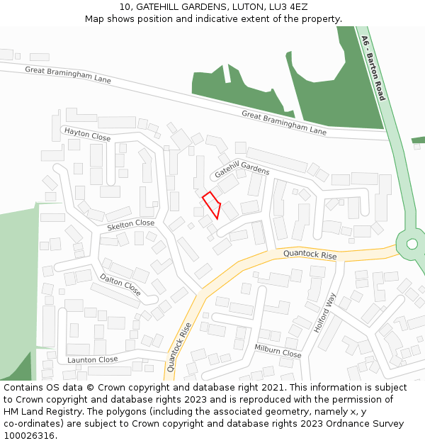 10, GATEHILL GARDENS, LUTON, LU3 4EZ: Location map and indicative extent of plot