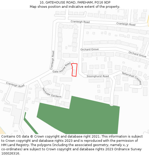 10, GATEHOUSE ROAD, FAREHAM, PO16 9DP: Location map and indicative extent of plot