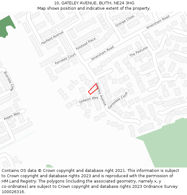 10, GATELEY AVENUE, BLYTH, NE24 3HG: Location map and indicative extent of plot