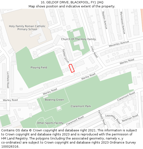 10, GELDOF DRIVE, BLACKPOOL, FY1 2AQ: Location map and indicative extent of plot