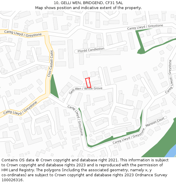 10, GELLI WEN, BRIDGEND, CF31 5AL: Location map and indicative extent of plot