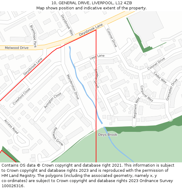 10, GENERAL DRIVE, LIVERPOOL, L12 4ZB: Location map and indicative extent of plot