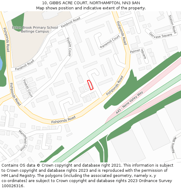 10, GIBBS ACRE COURT, NORTHAMPTON, NN3 9AN: Location map and indicative extent of plot