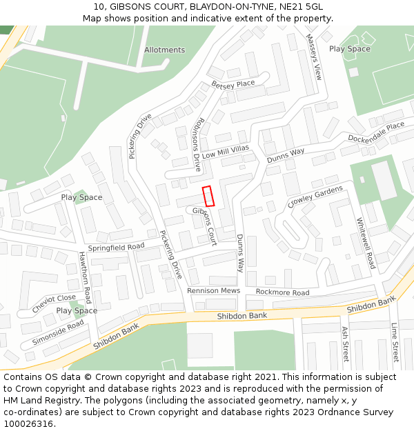 10, GIBSONS COURT, BLAYDON-ON-TYNE, NE21 5GL: Location map and indicative extent of plot