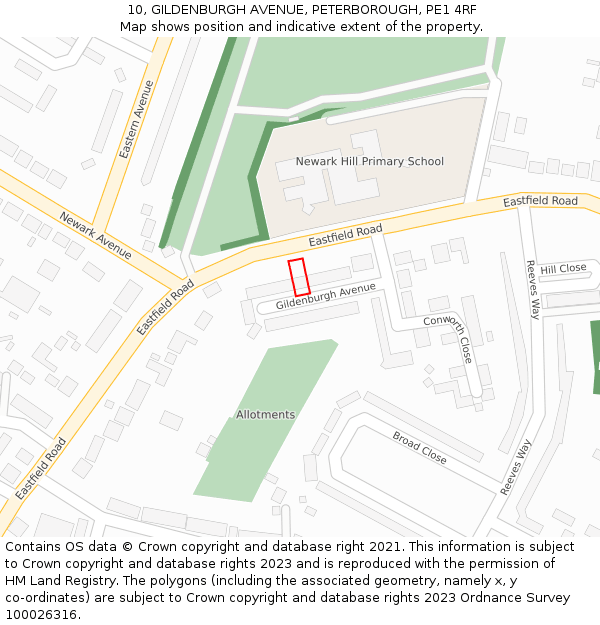 10, GILDENBURGH AVENUE, PETERBOROUGH, PE1 4RF: Location map and indicative extent of plot