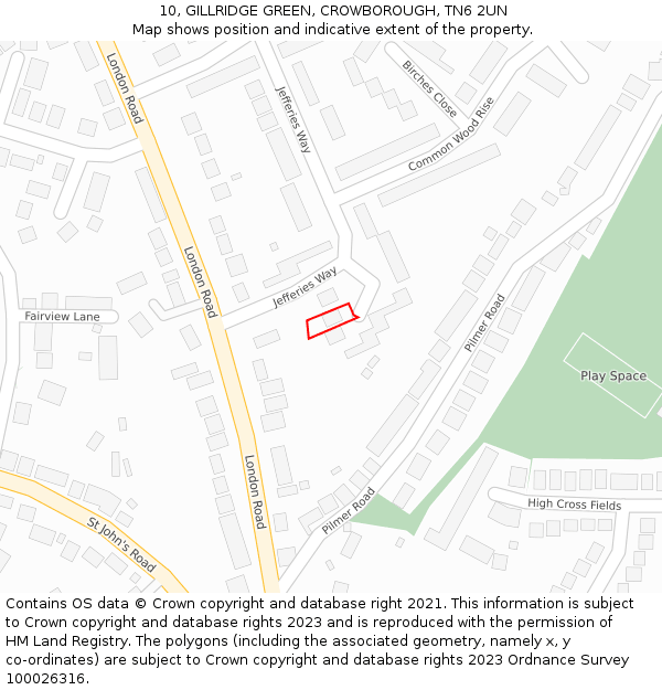 10, GILLRIDGE GREEN, CROWBOROUGH, TN6 2UN: Location map and indicative extent of plot