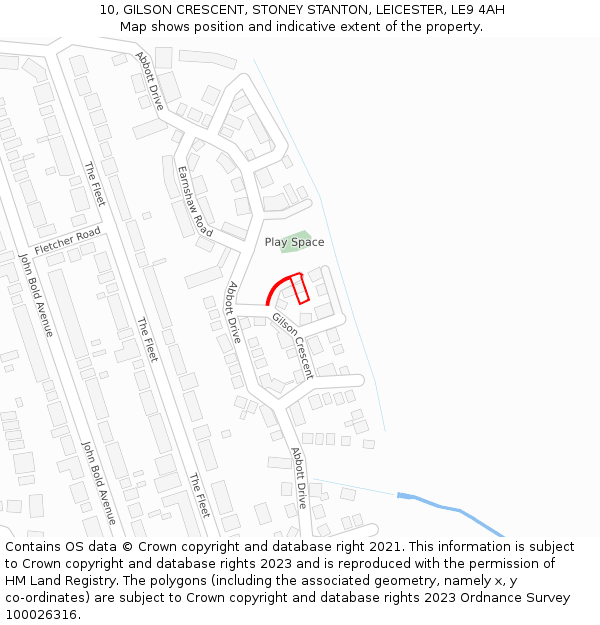 10, GILSON CRESCENT, STONEY STANTON, LEICESTER, LE9 4AH: Location map and indicative extent of plot