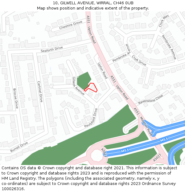 10, GILWELL AVENUE, WIRRAL, CH46 0UB: Location map and indicative extent of plot