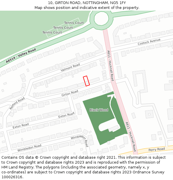10, GIRTON ROAD, NOTTINGHAM, NG5 1FY: Location map and indicative extent of plot