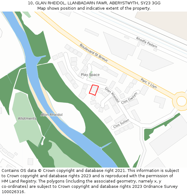 10, GLAN RHEIDOL, LLANBADARN FAWR, ABERYSTWYTH, SY23 3GG: Location map and indicative extent of plot