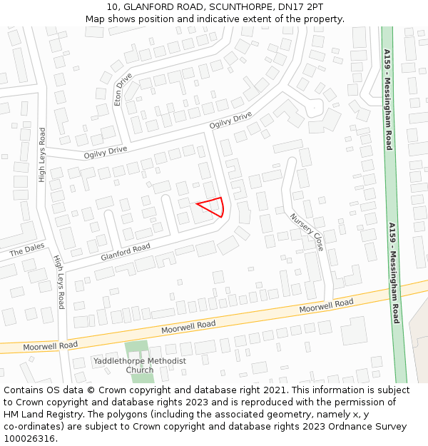 10, GLANFORD ROAD, SCUNTHORPE, DN17 2PT: Location map and indicative extent of plot