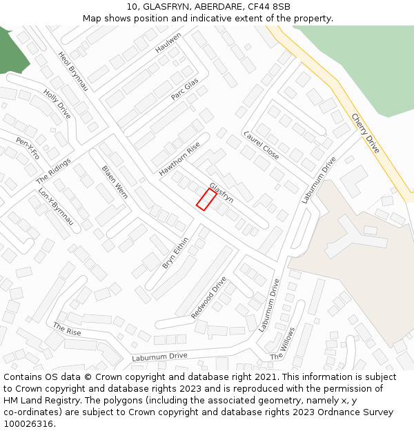 10, GLASFRYN, ABERDARE, CF44 8SB: Location map and indicative extent of plot