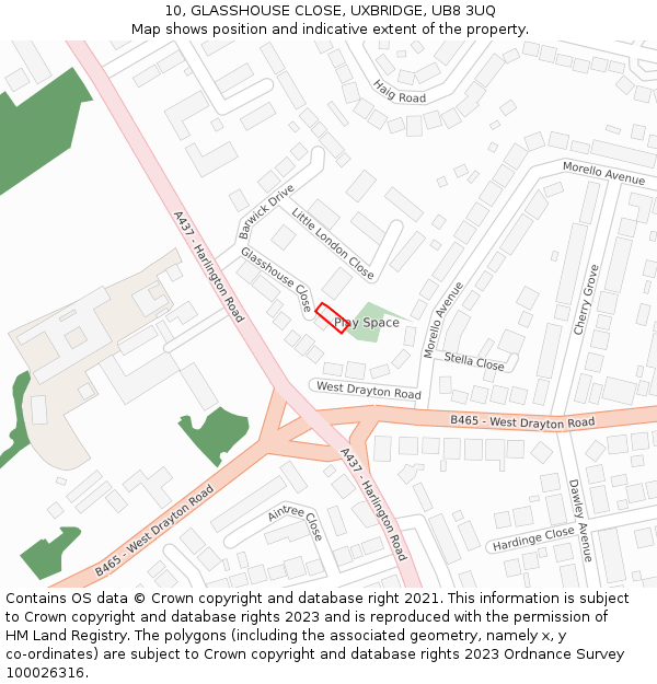 10, GLASSHOUSE CLOSE, UXBRIDGE, UB8 3UQ: Location map and indicative extent of plot
