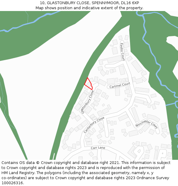 10, GLASTONBURY CLOSE, SPENNYMOOR, DL16 6XP: Location map and indicative extent of plot