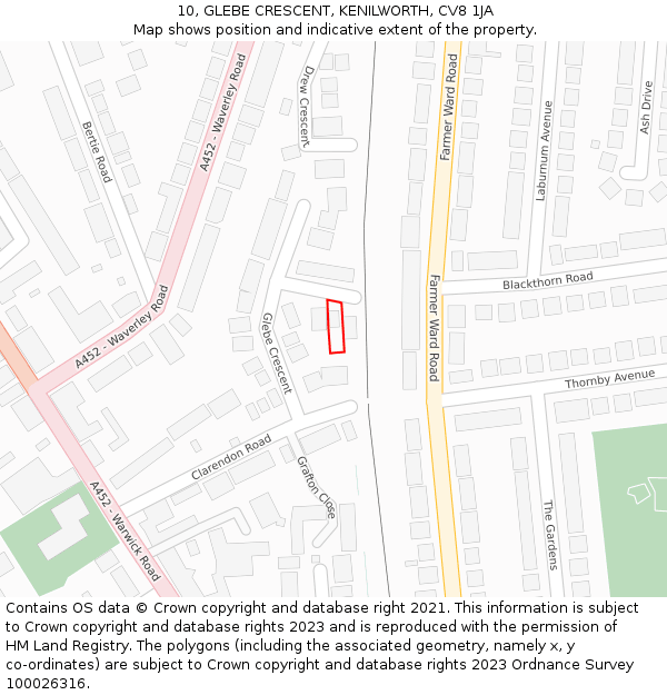 10, GLEBE CRESCENT, KENILWORTH, CV8 1JA: Location map and indicative extent of plot