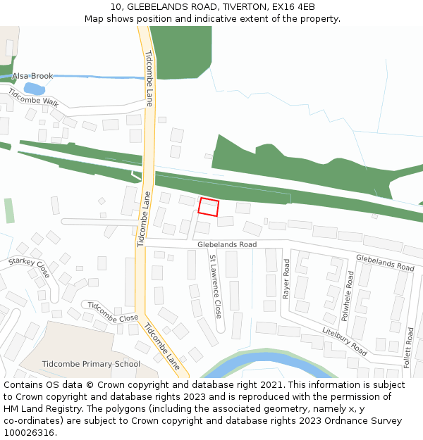 10, GLEBELANDS ROAD, TIVERTON, EX16 4EB: Location map and indicative extent of plot