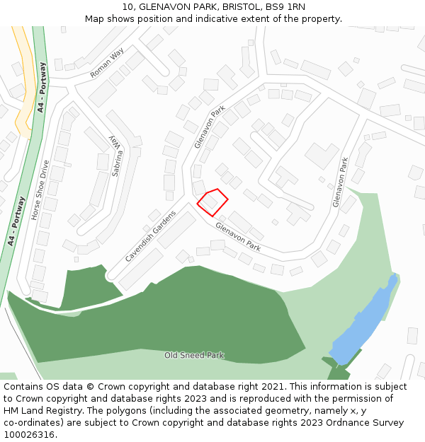 10, GLENAVON PARK, BRISTOL, BS9 1RN: Location map and indicative extent of plot