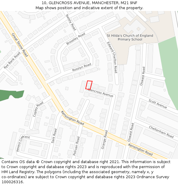 10, GLENCROSS AVENUE, MANCHESTER, M21 9NF: Location map and indicative extent of plot