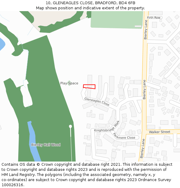 10, GLENEAGLES CLOSE, BRADFORD, BD4 6FB: Location map and indicative extent of plot