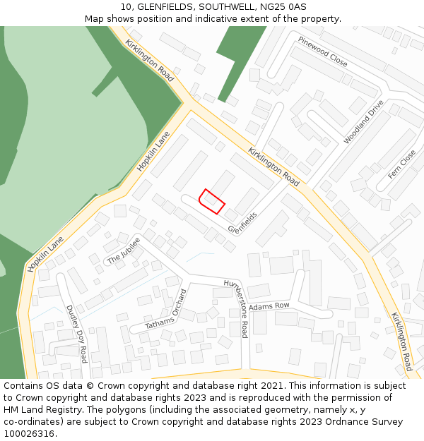 10, GLENFIELDS, SOUTHWELL, NG25 0AS: Location map and indicative extent of plot