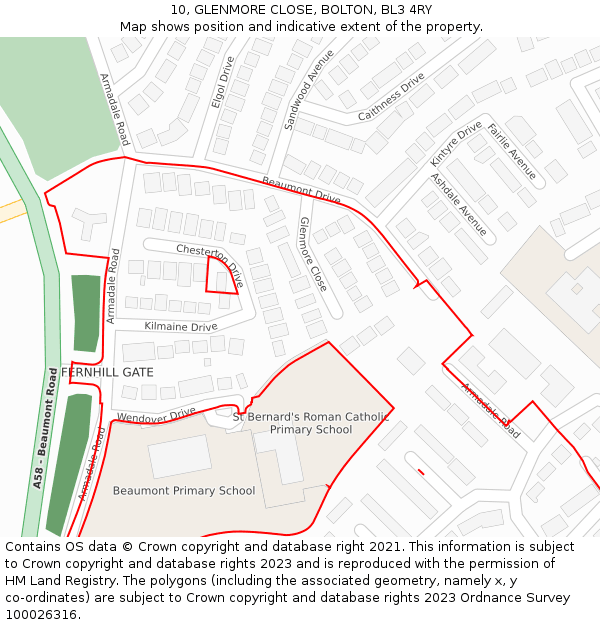 10, GLENMORE CLOSE, BOLTON, BL3 4RY: Location map and indicative extent of plot