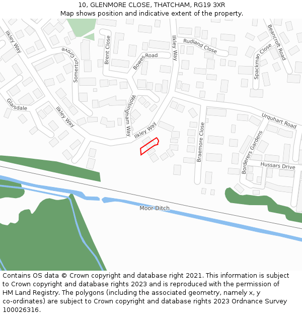 10, GLENMORE CLOSE, THATCHAM, RG19 3XR: Location map and indicative extent of plot