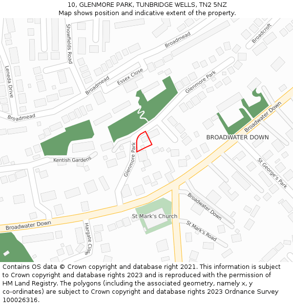 10, GLENMORE PARK, TUNBRIDGE WELLS, TN2 5NZ: Location map and indicative extent of plot