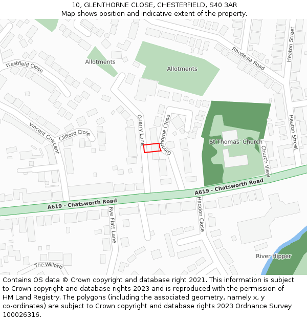 10, GLENTHORNE CLOSE, CHESTERFIELD, S40 3AR: Location map and indicative extent of plot