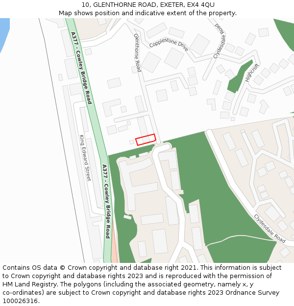 10, GLENTHORNE ROAD, EXETER, EX4 4QU: Location map and indicative extent of plot