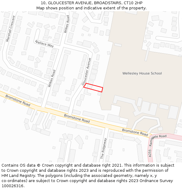 10, GLOUCESTER AVENUE, BROADSTAIRS, CT10 2HP: Location map and indicative extent of plot