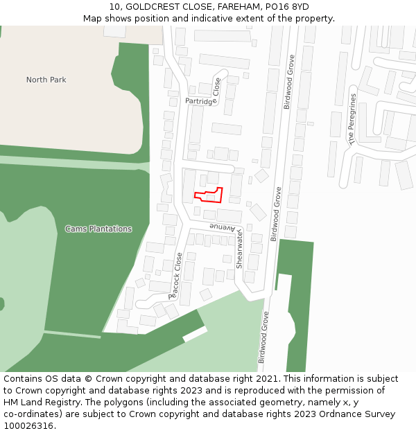 10, GOLDCREST CLOSE, FAREHAM, PO16 8YD: Location map and indicative extent of plot
