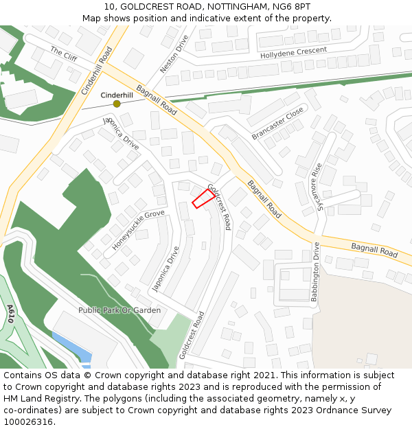 10, GOLDCREST ROAD, NOTTINGHAM, NG6 8PT: Location map and indicative extent of plot