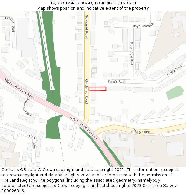 10, GOLDSMID ROAD, TONBRIDGE, TN9 2BT: Location map and indicative extent of plot
