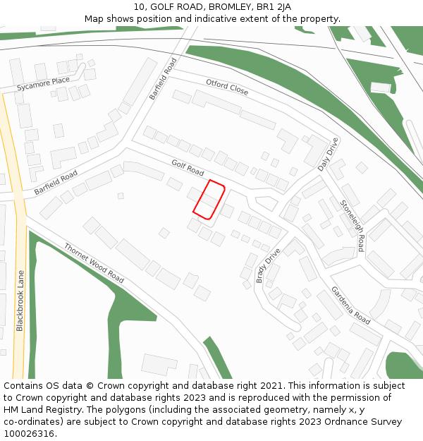10, GOLF ROAD, BROMLEY, BR1 2JA: Location map and indicative extent of plot
