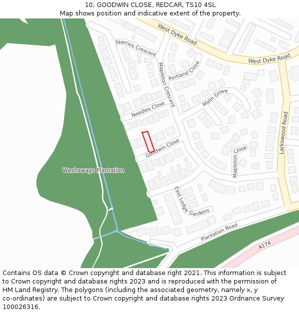 10, GOODWIN CLOSE, REDCAR, TS10 4SL: Location map and indicative extent of plot