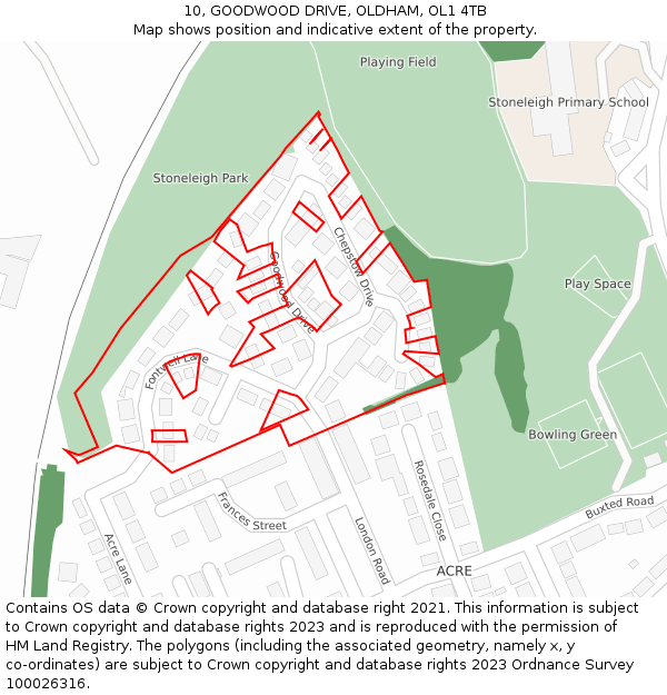 10, GOODWOOD DRIVE, OLDHAM, OL1 4TB: Location map and indicative extent of plot