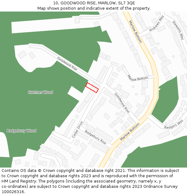 10, GOODWOOD RISE, MARLOW, SL7 3QE: Location map and indicative extent of plot